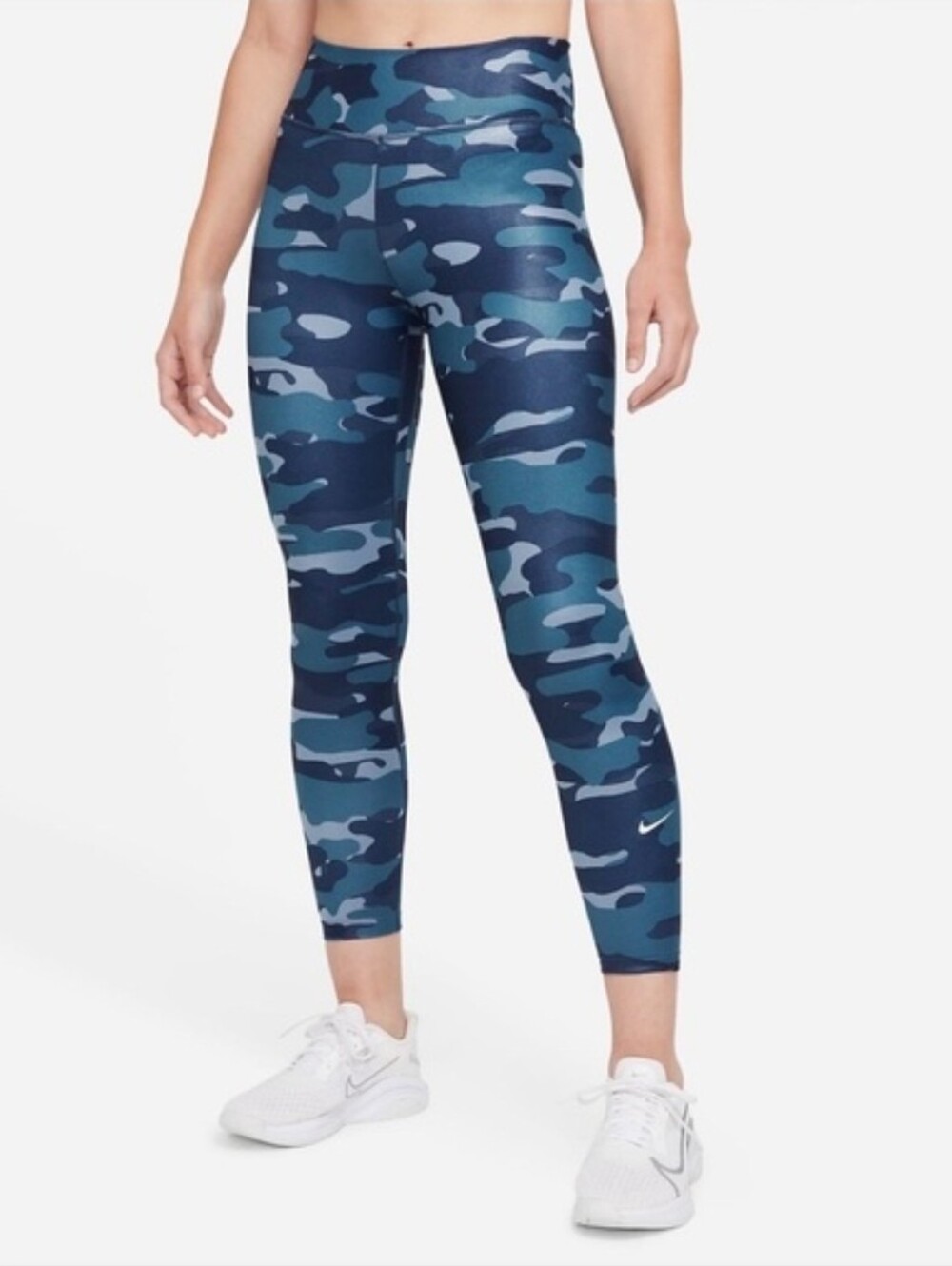 Sz XXS Nike Womens Tights Dri-FIT One Mid-Rise Camo Pants Blue DD4559-437